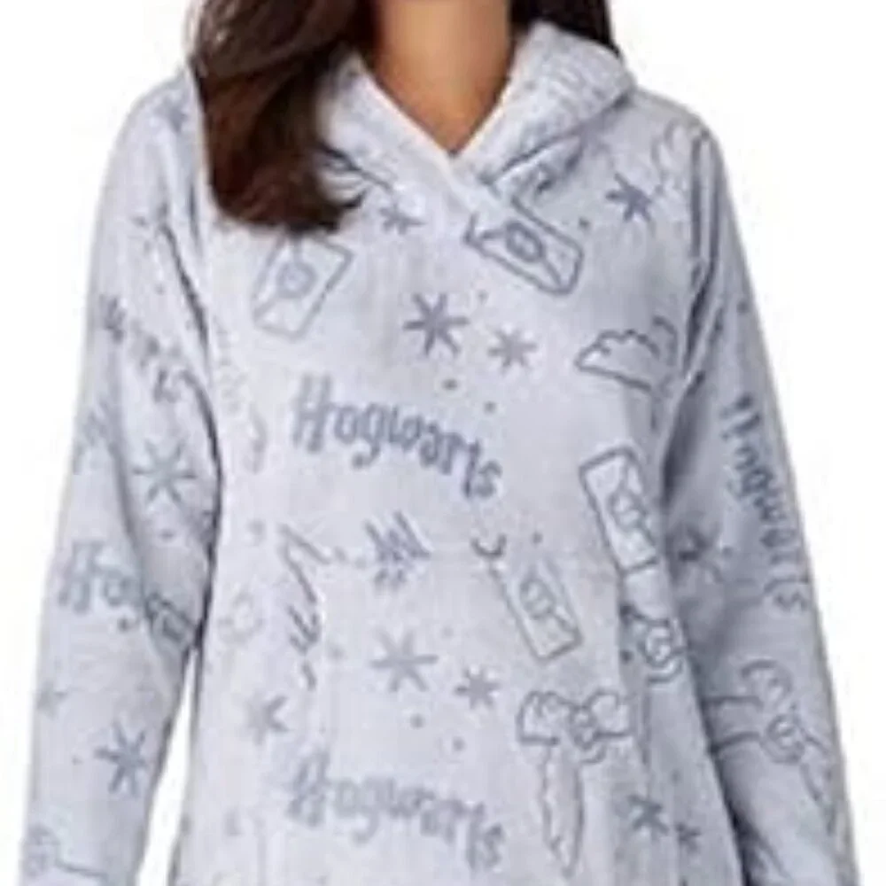 Harry Potter Wizarding World Women's Fleece Lounge Hoodie Gray and Blue sz M EUC